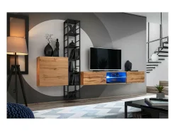 Móvel De Tv|Price Factory Móvel de TV suspenso de 180 cm com 2 portas e nichos iluminados. Móvel na cor carvalho Wotan. Coleção SWITCH. Castanho