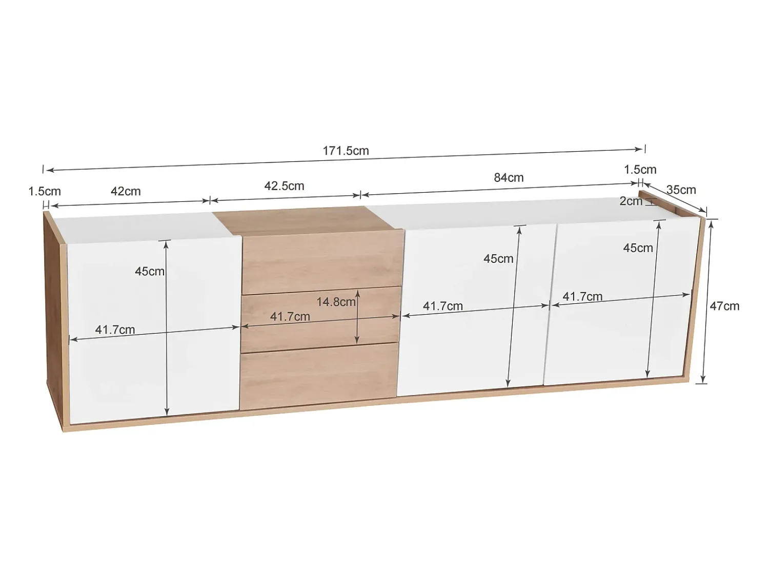 Móvel De Tv|Merax Móvel de TV suspenso ou móvel de TV com 3 gavetas e 3 portas - 171,5 C x 35 L x 47 A cm - Aglomerado - + natural Branco