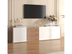 Móvel De Tv|Merax Móvel de TV suspenso ou móvel de TV com 3 gavetas e 3 portas - 171,5 C x 35 L x 47 A cm - Aglomerado - + natural Branco