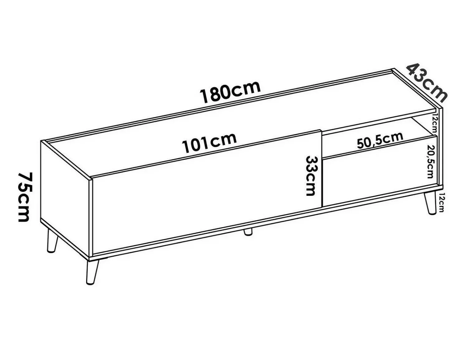 Móvel De Tv|Dmora Móvel de TV Tamaro, Aparador baixo da sala, Aparador da sala para televisão, 155x43h47 cm, Carvalho e Branco Castanho
