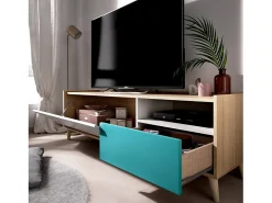 Móvel De Tv|Dmora Móvel de TV Tamaro, Aparador baixo da sala, Aparador da sala para televisão, 155x43h47 cm, Carvalho e Branco Castanho