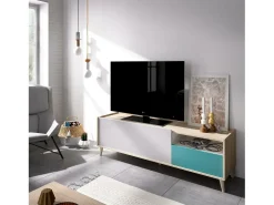 Móvel De Tv|Dmora Móvel de TV Tamaro, Aparador baixo da sala, Aparador da sala para televisão, 155x43h47 cm, Carvalho e Branco Castanho