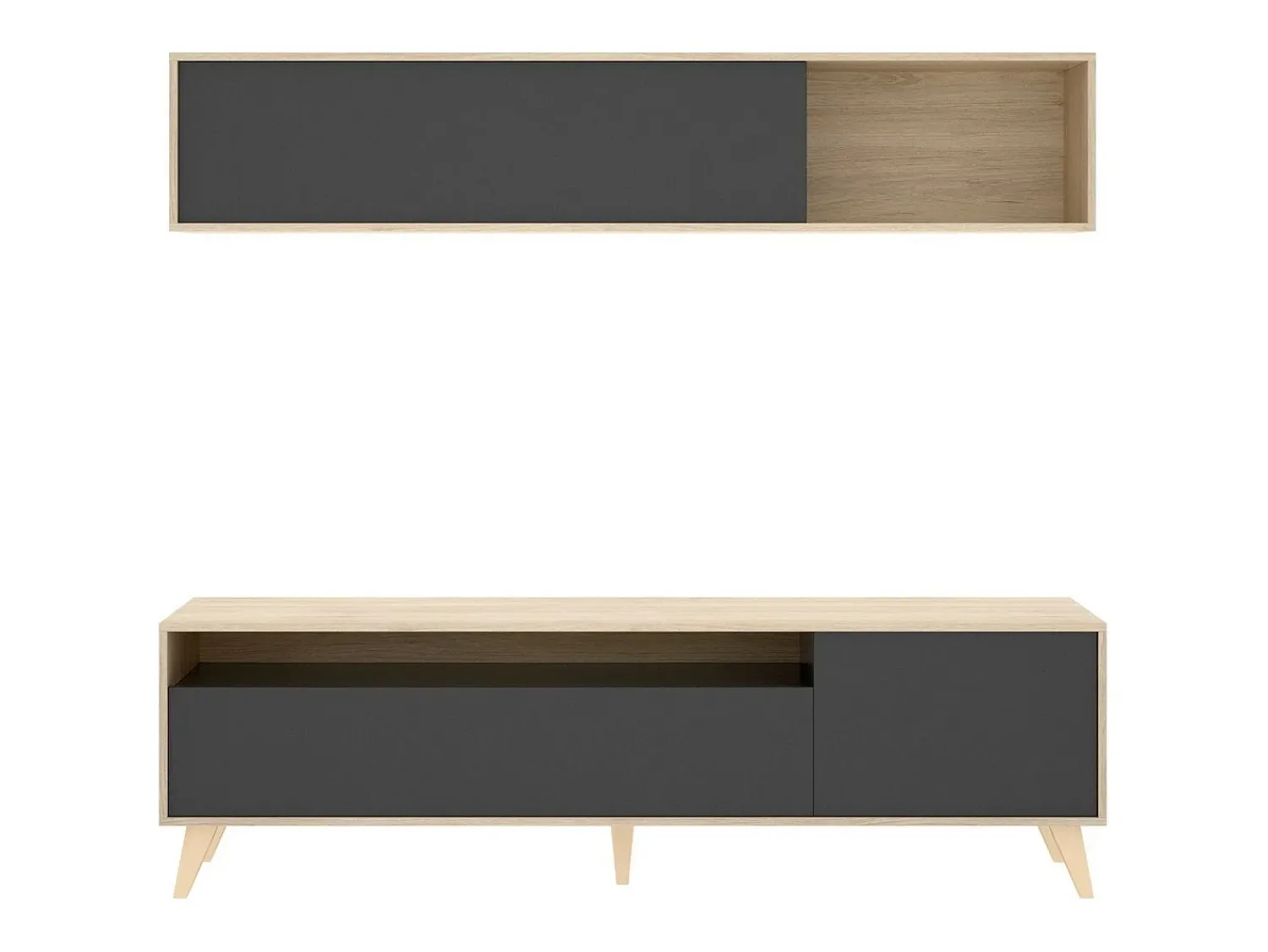 Móvel De Tv|Dmora Móvel de TV Tambo, móvel de sala de TV, móvel de sala multiuso, 180x41h180 cm, antracite e carvalho nó Preto