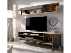 Móvel De Tv|Dmora Móvel de TV Tambo, móvel de sala de TV, móvel de sala multiuso, 180x41h180 cm, antracite e carvalho nó Preto