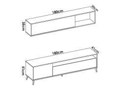 Móvel De Tv|Dmora Móvel de TV Tambo, móvel de sala de TV, móvel de sala multiuso, 180x41h180 cm, antracite e carvalho nó Preto