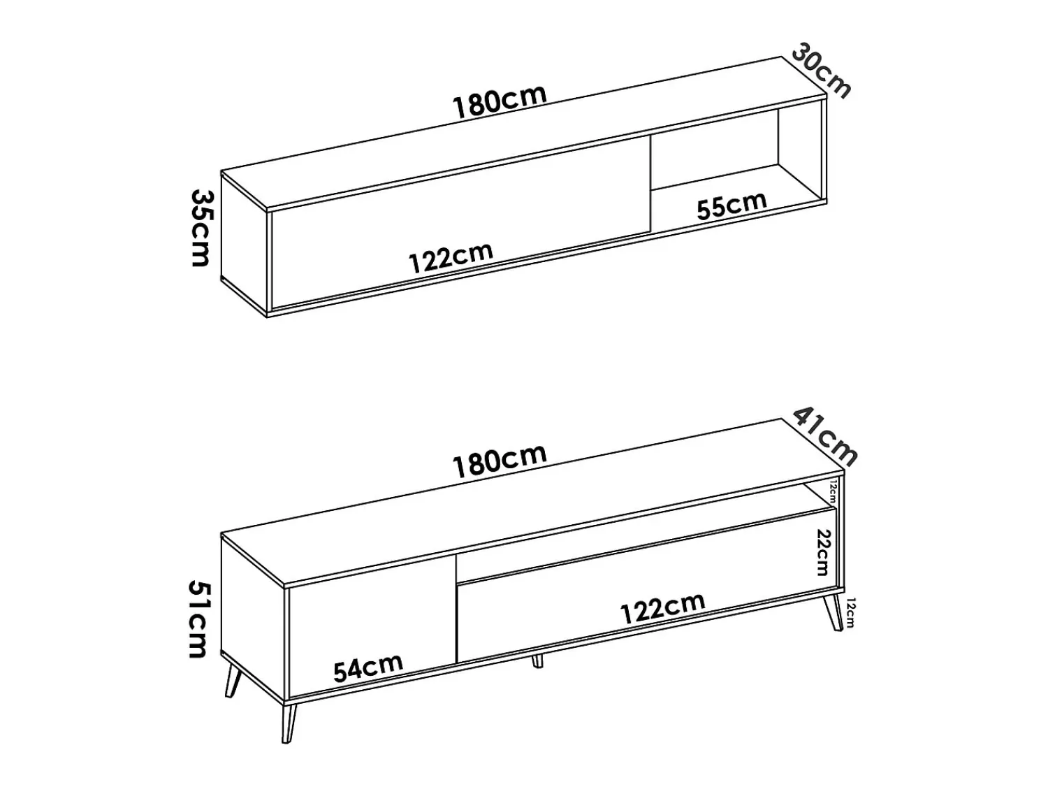 Móvel De Tv|Dmora Móvel de TV Tambo, móvel de sala de TV, móvel de sala multiuso, 180x41h180 cm, antracite e carvalho nó Preto