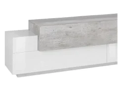 Clearance Dmora Móvel de TV Teo, Aparador baixo de sala, Base de móvel de televisão, 100% Fabricado em Itália, 200x45h52 cm, brilhante e cimento Branco