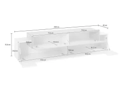 Móvel De Tv*Dmora Móvel de TV Teo, aparador baixo da sala, base de móvel de TV, 100% Fabricado na Itália, 200x45h52 cm, brilhante Branco