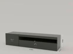 Dmora Móvel de TV Turi, Aparador baixo de sala, Base de móvel de televisão, 100% Fabricado em Itália, 150x40h37 cm, Antracite brilhante, com luz LED^ Móvel De Tv