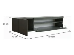 Dmora Móvel de TV Turi, Aparador baixo de sala, Base de móvel de televisão, 100% Fabricado em Itália, 150x40h37 cm, Antracite brilhante, com luz LED^ Móvel De Tv