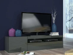 Móvel De Tv*Dmora Móvel de TV Turi, Aparador baixo de sala, Base de móvel de televisão, 100% Fabricado em Itália, 150x40h37 cm, Antracite brilhante Preto