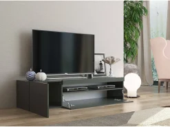 Móvel De Tv*Dmora Móvel de TV Turi, Aparador baixo de sala, Base de móvel de televisão, 100% Fabricado em Itália, 150x40h37 cm, Antracite brilhante Preto