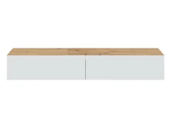 Dmora Móvel de TV Vincennes, móvel de TV de 2 portas, móvel de sala suspenso, 180x35h28 cm, carvalho atado e brilhante Branco