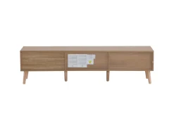 Móvel De Tv| Móvel de TV vintage baixo em madeira - Para sala de estar, madeira clara, acabamento da porta branca, textura vintage. Natural claro