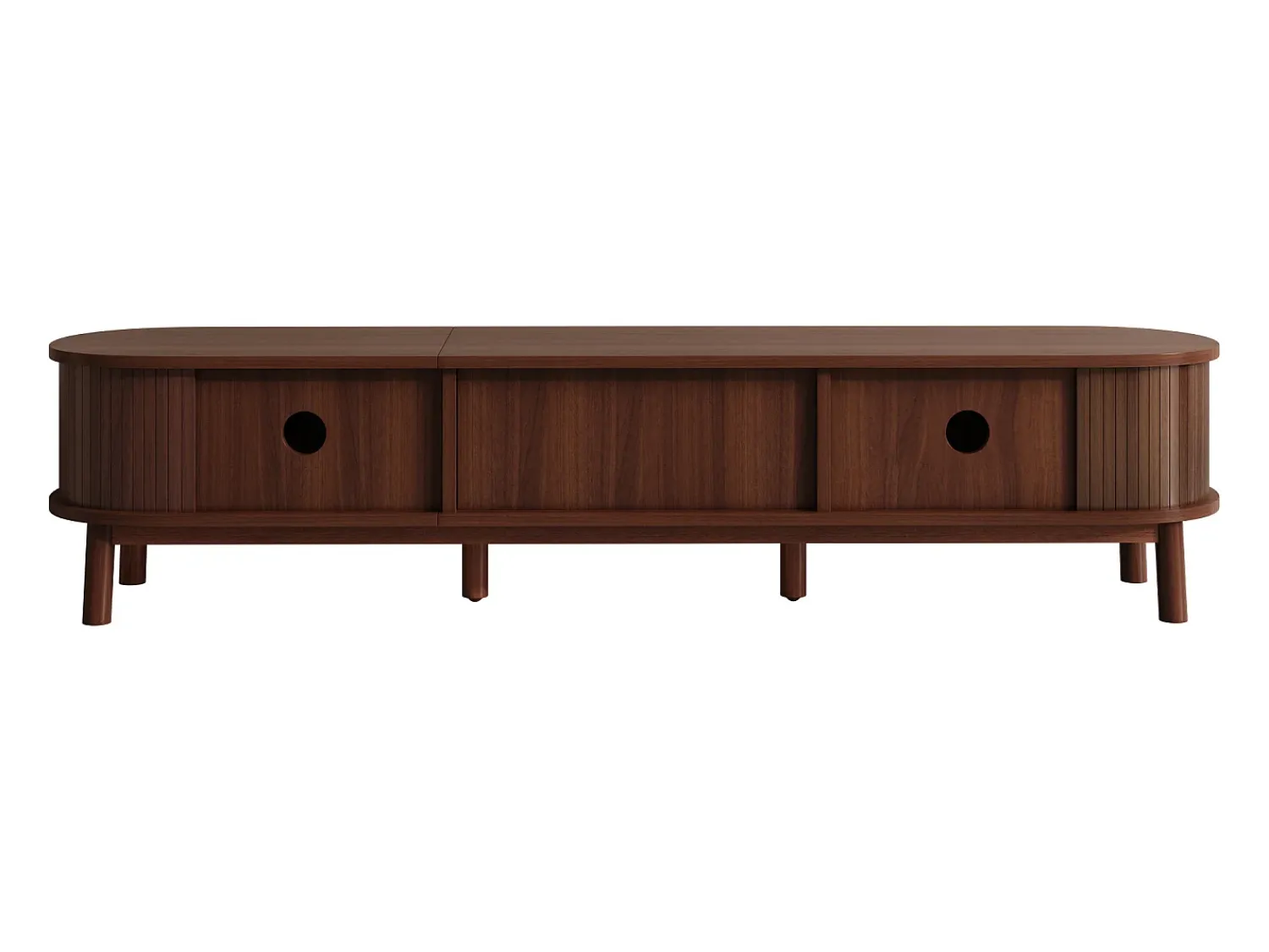 Móvel de TV vintage em nogueira com 2 portas de madeira natural e 1 gaveta de vime, 170 x 39,5 x 38 cm^ Móvel De Tv