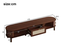 Móvel de TV vintage em nogueira com 2 portas de madeira natural e 1 gaveta de vime, 170 x 39,5 x 38 cm^ Móvel De Tv