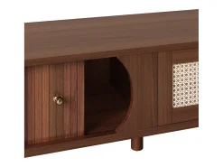 Móvel De Tv* Móvel de TV vintage em nogueira com 2 portas de madeira natural e 1 gaveta de rattan, 170 x 39,5 x 38 cm Natural escuro
