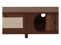 Móvel De Tv* Móvel de TV vintage em nogueira com 2 portas de madeira natural e 1 gaveta de rattan, 170 x 39,5 x 38 cm Natural escuro