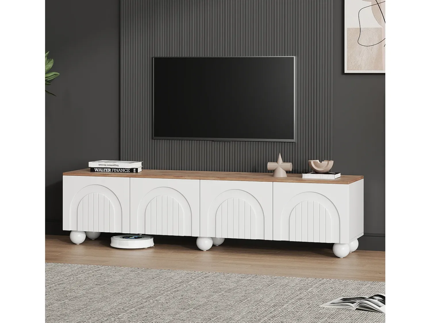 Móvel De Tv|ModernLuxe Móvel de TV 180x40x45 cm - 4 portas - design moderno - MDF - + Natural Branco