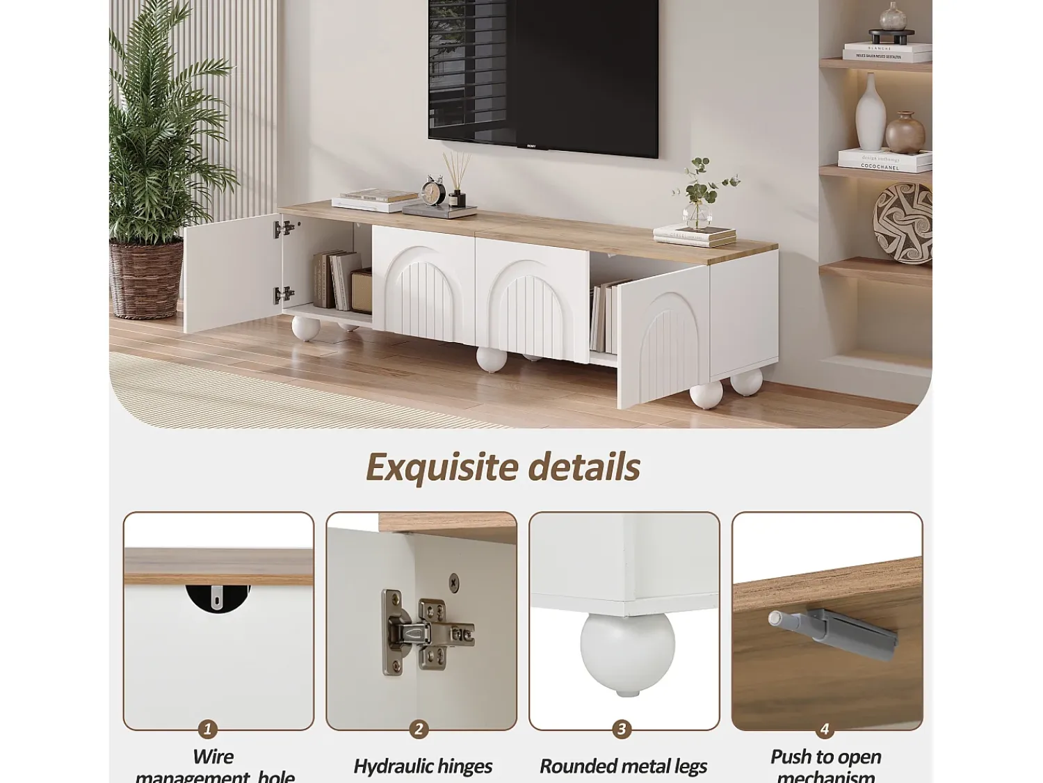 Móvel De Tv|ModernLuxe Móvel de TV 180x40x45 cm - 4 portas - design moderno - MDF - + Natural Branco