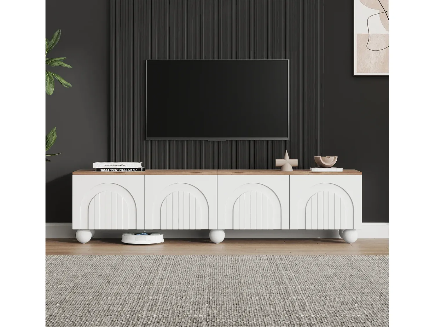 Móvel De Tv|ModernLuxe Móvel de TV 180x40x45 cm - 4 portas - design moderno - MDF - + Natural Branco