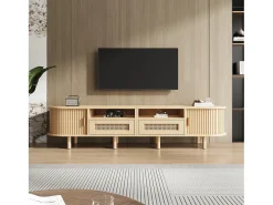 New ModernLuxe Móvel de TV 170x40x40 cm - com 2 gavetas de rattan - 2 portas corrediças - MDF - Natural Natural claro