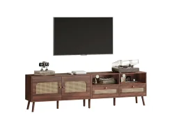 Best ModernLuxe Móvel de TV 200x37x49,5 cm - com 2 portas de vime - 2 gavetas - para TV de 80 polegadas - Castanho