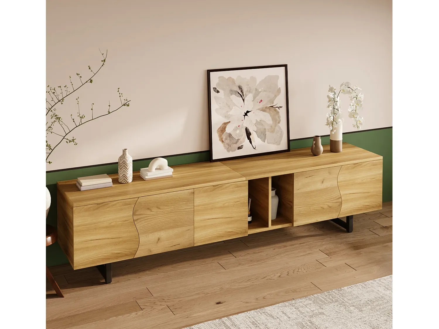 Móvel De Tv|ModernLuxe Móvel de TV 191x38x46,5 cm - com 5 portas - Acabamento de madeira - MDF + painéis de partículas - Natural Natural claro