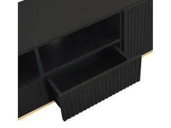 Móvel De Tv* Móvel de TV 165x36x55 cm com armazenamento, 2 portas e 2 gavetas, Móvel de TV baixo, Pés dourados, Preto