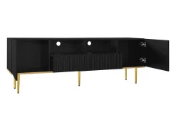 Móvel De Tv* Móvel de TV 165x36x55 cm com armazenamento, 2 portas e 2 gavetas, Móvel de TV baixo, Pés dourados, Preto