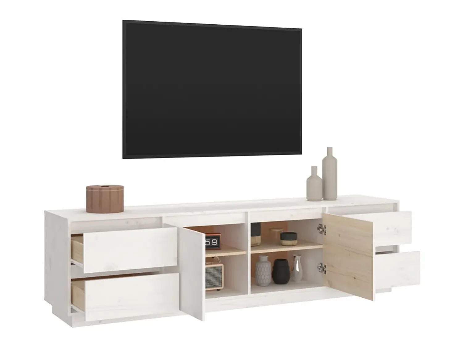 Móvel De Tv| Móvel de TV 176x37x47,5 cm madeira de pinho maciça PT562023 Branco