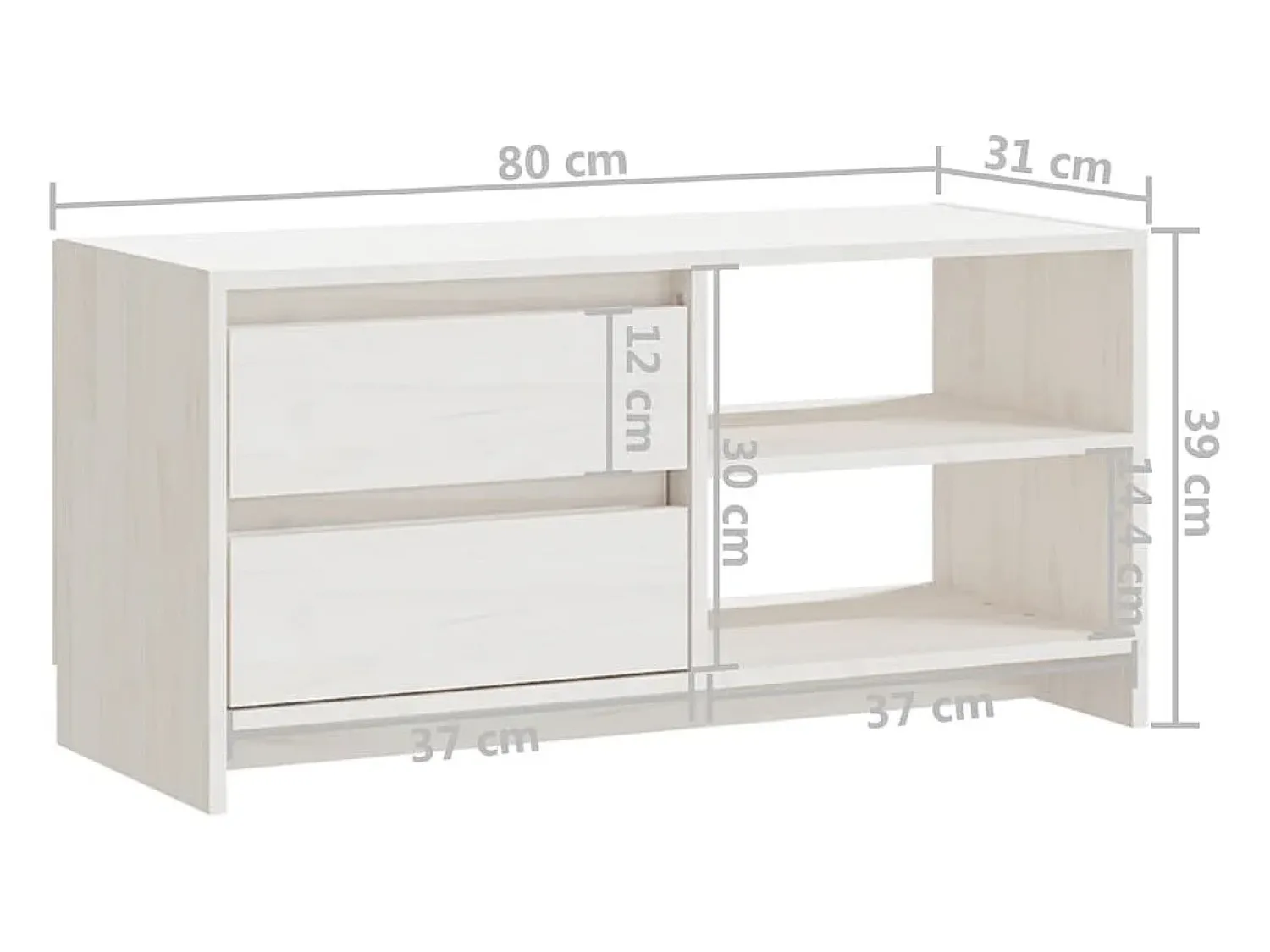 Best vidaxl Móvel de TV 80x31x39 cm madeira de pinho maciça Branco