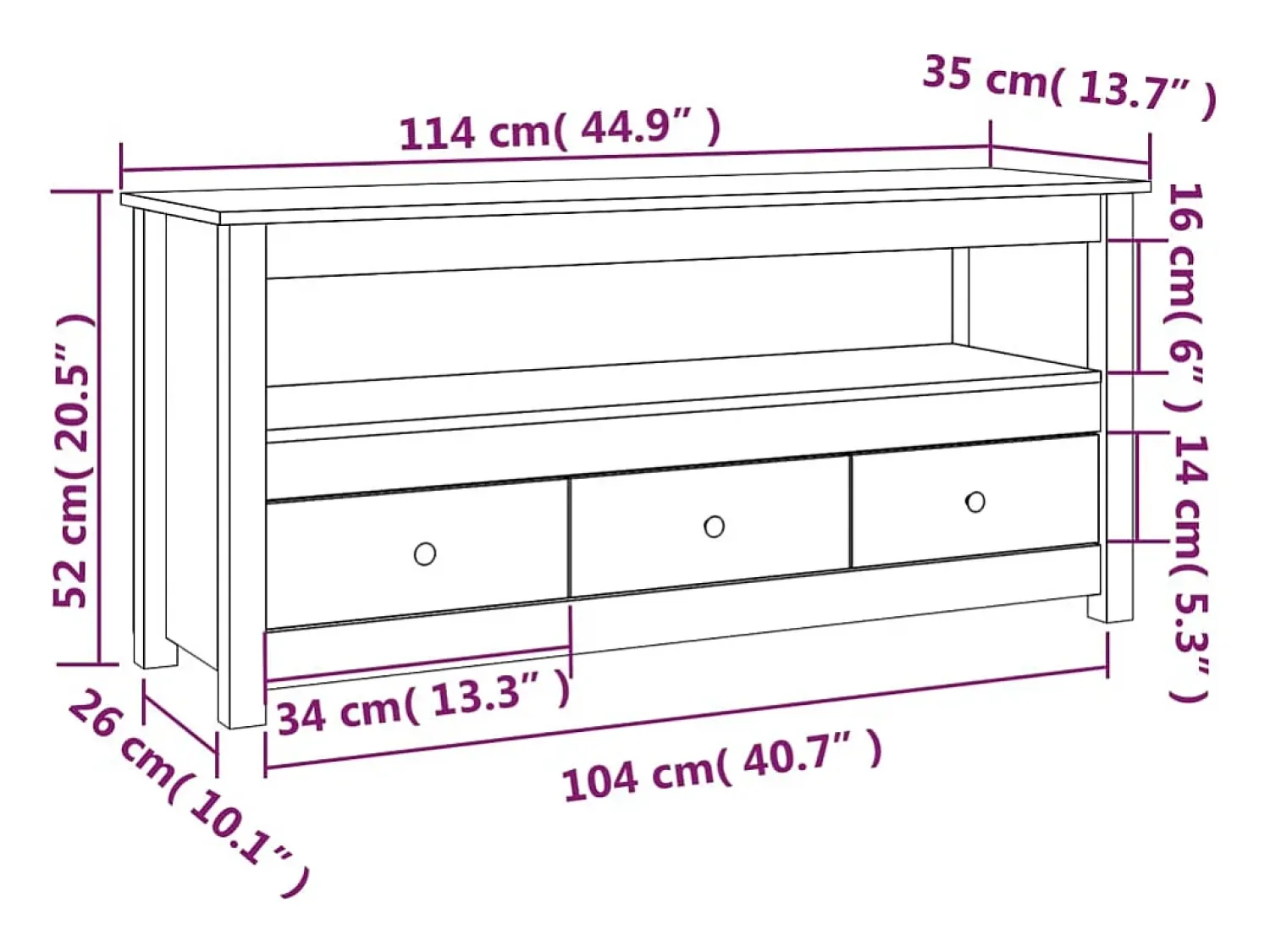 Móvel De Tv*vidaxl Móvel de TV 114x35x52 cm madeira de pinho maciça Branco