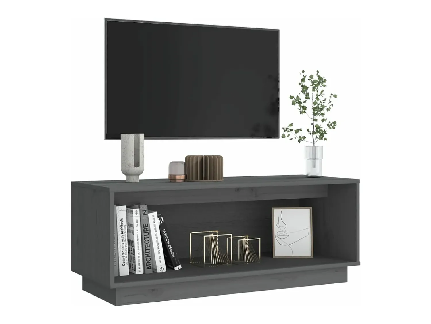 vidaxl Móvel de TV 90x35x35 cm madeira de pinho maciça cinza^ Móvel De Tv