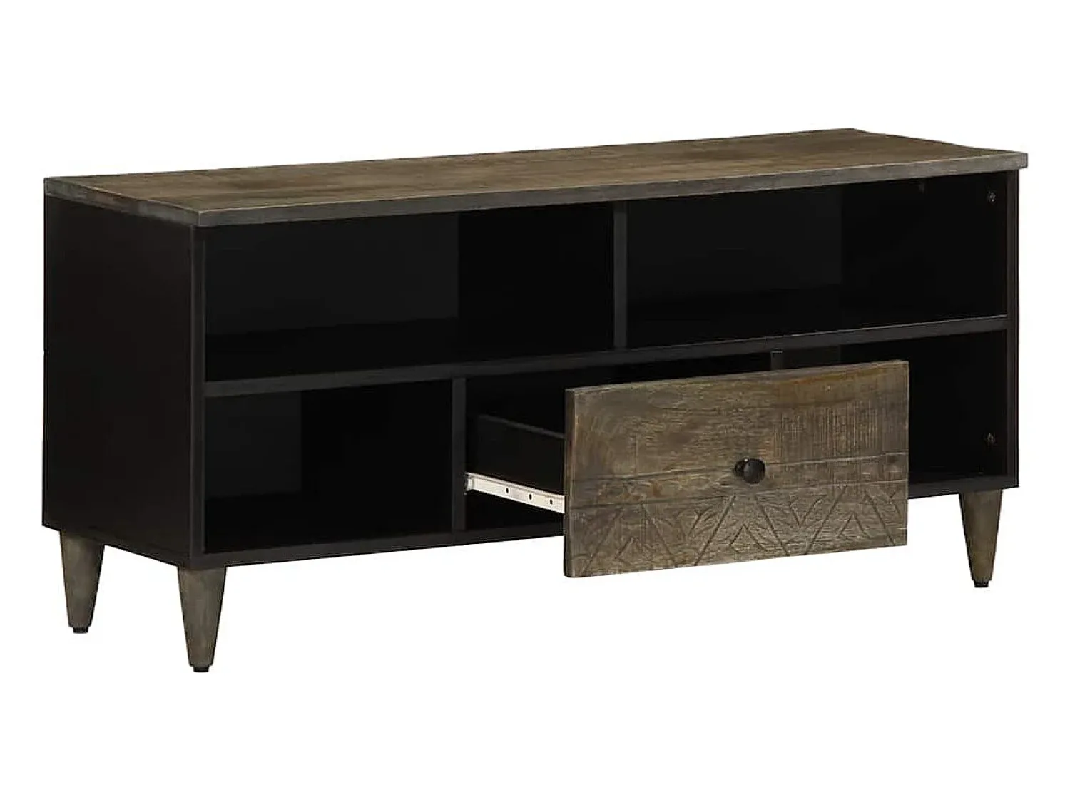vidaxl Móvel de TV 100x33x46 cm madeira de mangueira maciça preto^ Móvel De Tv