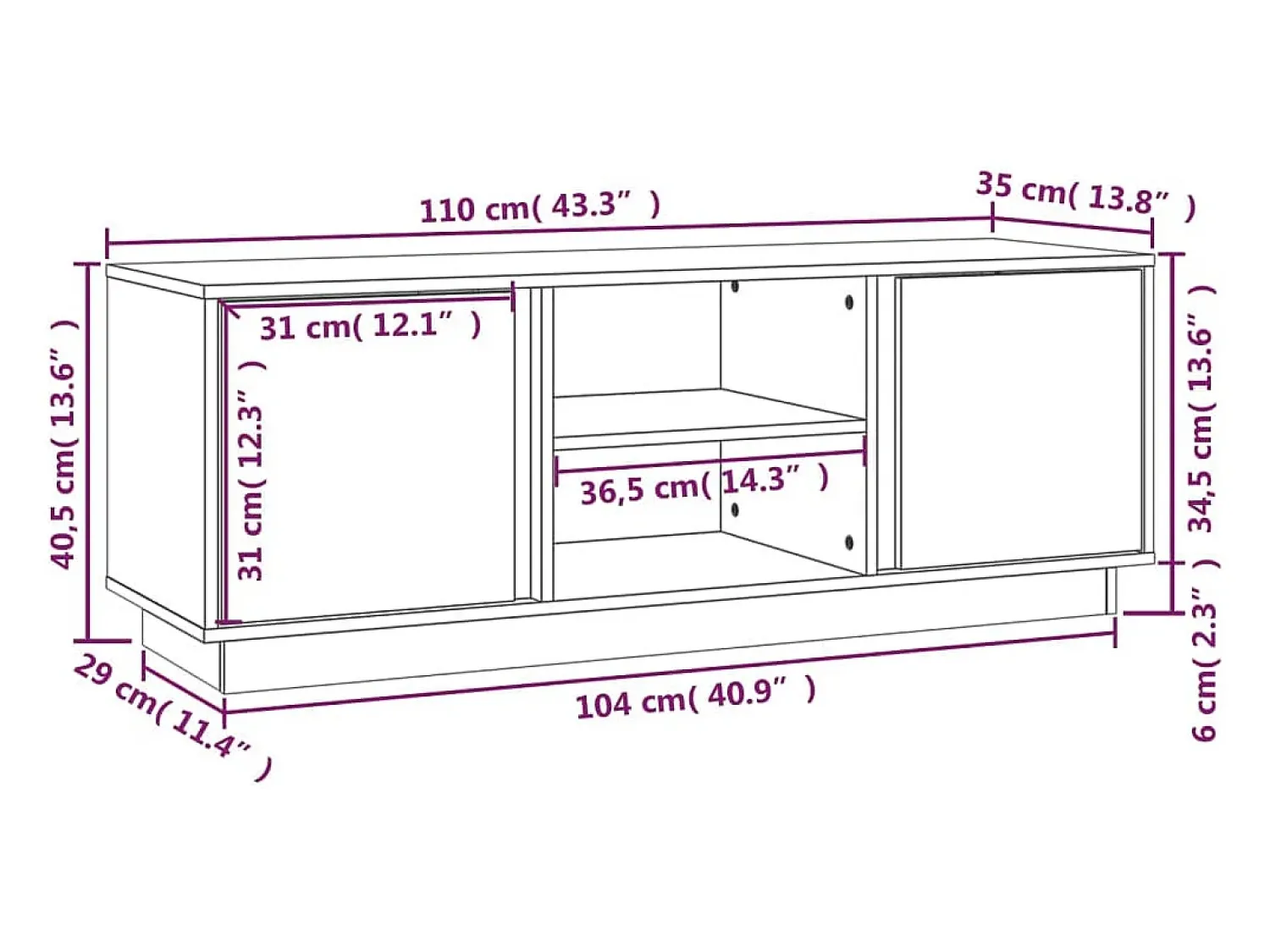 Móvel De Tv*vidaxl Móvel de TV 110x35x40,5 cm madeira de pinho maciça Cinzento