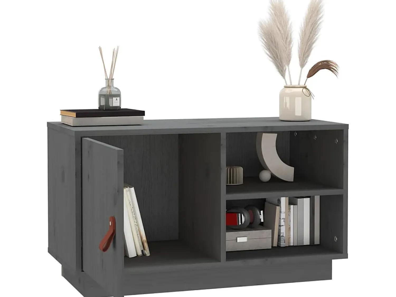 Móvel De Tv* Móvel de TV 70x34x40 cm madeira de pinho maciça PT922830 Cinzento