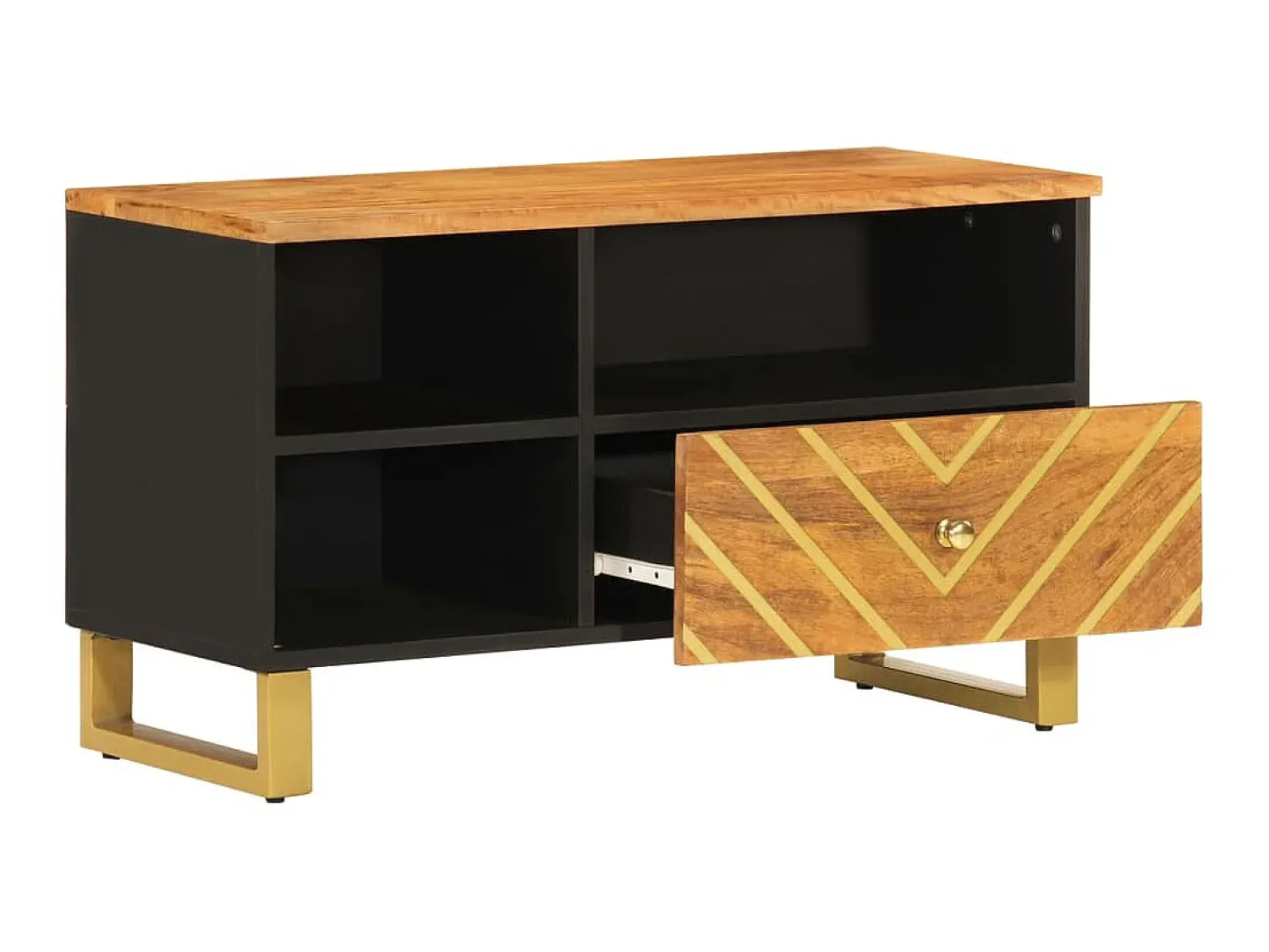 Móvel de TV 80x33,5x46 cm mangueira maciça e preto PT621512 Castanho