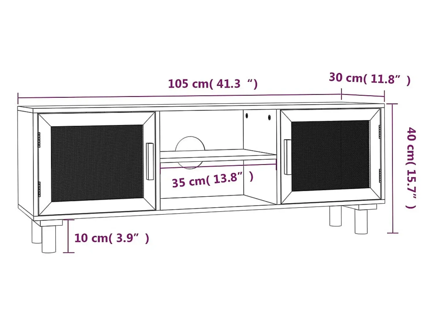 Móvel De Tv*vidaxl Móvel de TV 105x30x40 cm pinho maciço/vime natural Branco