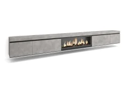 Outlet Skraut Home Móvel de TV, 368x35x45, Lareira eléctrica XXL, Suspensos, Cimento Cinzento