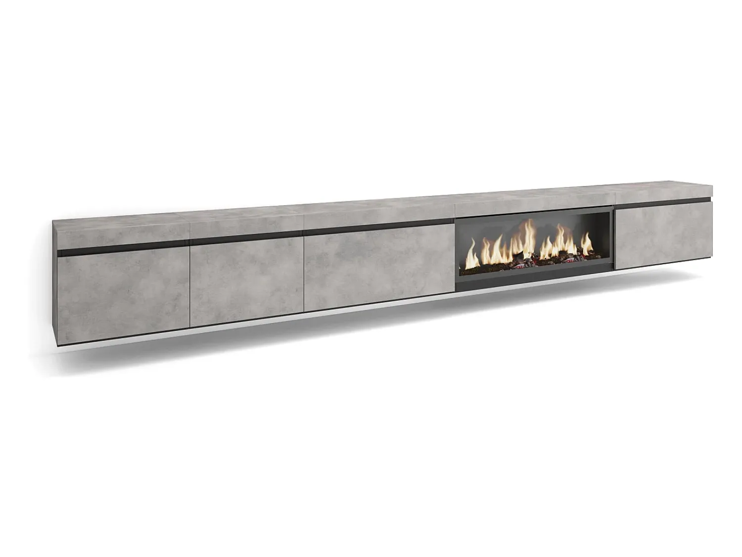 Móvel De Tv|Skraut Home Móvel de TV, 368x35x45, Lareira eléctrica XXL, Suspensos, Cimento Cinzento