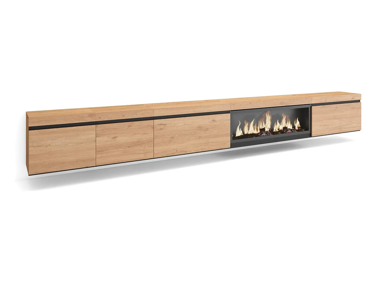 Móvel De Tv|Skraut Home Móvel de TV, 368x35x45, Lareira eléctrica XXL, Suspensos, Carvalho Bege