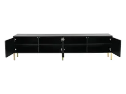 Móvel De Tv| Móvel de TV 190x38x48cm - Móvel com 4 Portas, Pés de Mesa Dourados, Design de Porta Ranhurada, Preto