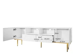 Móvel de TV 165x36x55cm com armazenamento, 2 portas e 2 gavetas, Móvel de TV baixo, pernas douradas,^ Móvel De Tv