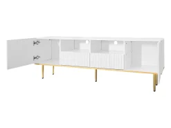 Móvel de TV 165x36x55cm com armazenamento, 2 portas e 2 gavetas, Móvel de TV baixo, pernas douradas,^ Móvel De Tv