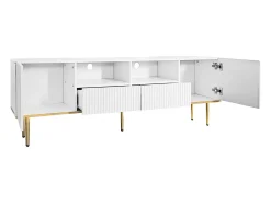 Móvel de TV 165x36x55cm com armazenamento, 2 portas e 2 gavetas, Móvel de TV baixo, pernas douradas,^ Móvel De Tv