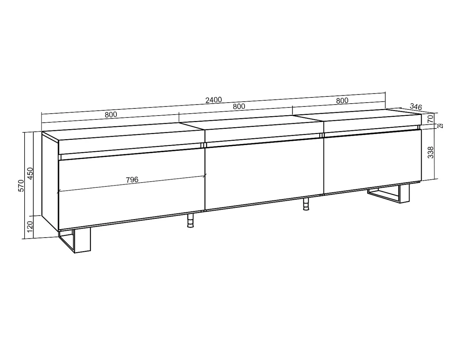 Móvel De Tv*Skraut Home Móvel de TV, 240x35x57cm, Design industrial, Preto
