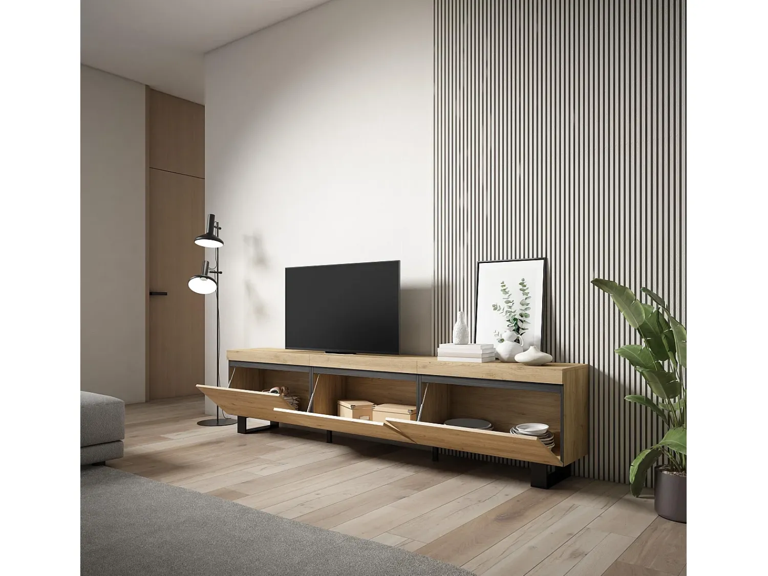 Skraut Home Móvel de TV, 240x35x57cm, Design industrial, Carvalho^ Móvel De Tv