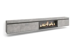 Hot Skraut Home Móvel de TV, 317x35x45cm, Lareira eléctrica XXL, Suspensos, Cimento Cinzento