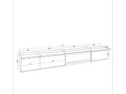 New Skraut Home Móvel de TV, 317x35x45cm, Lareira eléctrica XXL, Suspensos, Preto